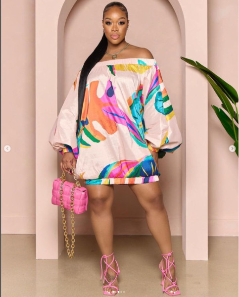 Loose print off shoulder dress