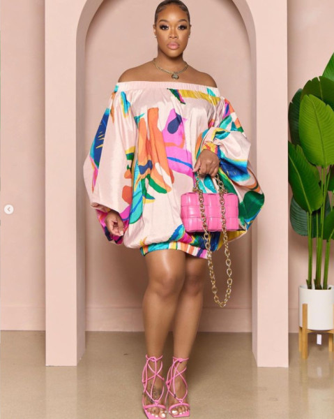 Loose print off shoulder dress
