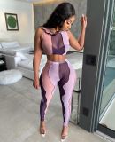 Fashion mesh irregular splicing sleeveless two-piece set