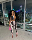 Fashion mesh irregular splicing sleeveless two-piece set