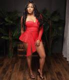 Women's fashion sexy bra style one-sided sleeve mesh sasha jumpsuit