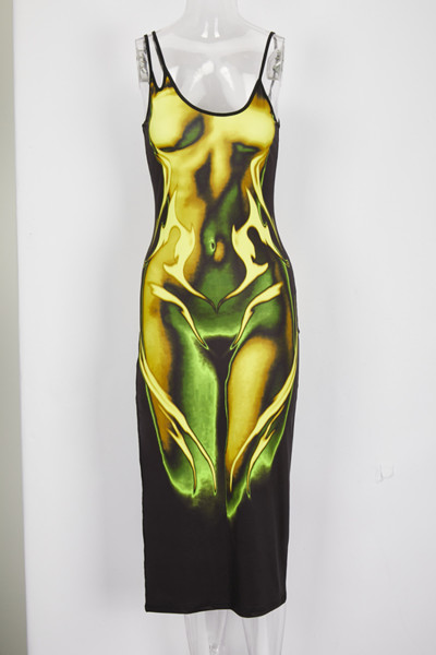 Sexy open back printed dress