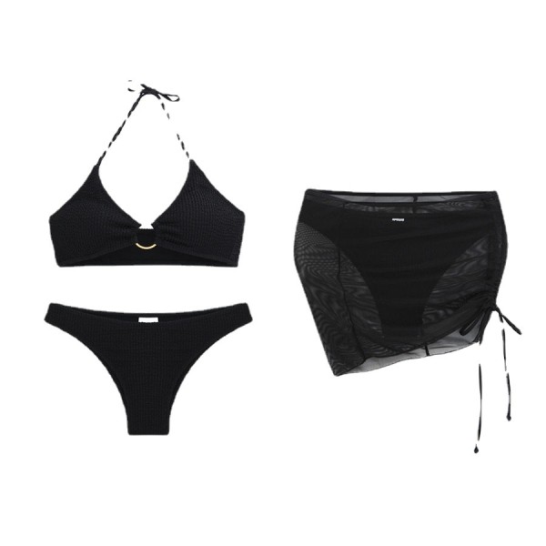 Split swimsuit Women's slim solid color sexy swimsuit neck hanging three-piece bikini