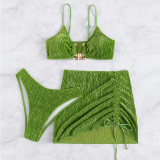 Wrinkle cloth special fabric bikini split three-piece swimsuit swimsuit