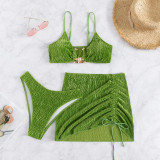 Wrinkle cloth special fabric bikini split three-piece swimsuit swimsuit