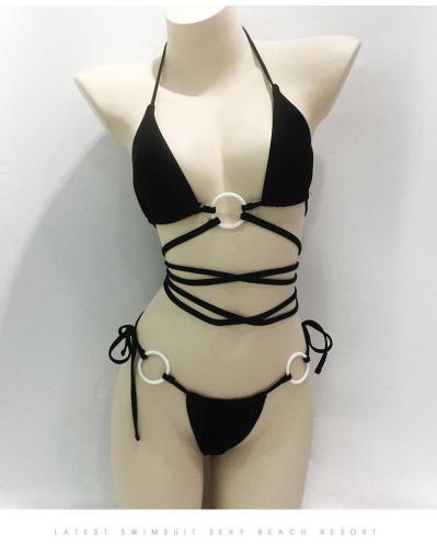 Sexy Bikini Solid Color Split Women's Strap Swimwear