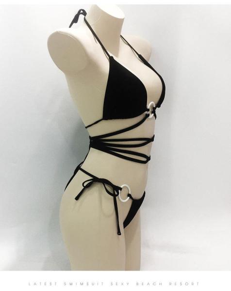 Sexy Bikini Solid Color Split Women's Strap Swimwear