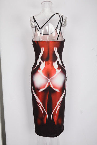Sexy slim flame print dress
