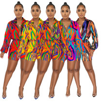 Autumn/Winter Fashion Print Shirt Collar Casual Jumpsuit