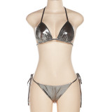 Fashion neck strap sexy backless reflective bikini two-piece set