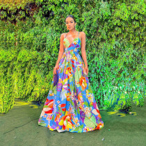 Dress Holiday Print Off Shoulder Large Strap Long Dress Dress Holiday Print Off Shoulder Large Strap Long Dress