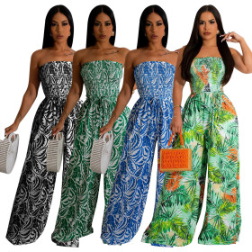 Women's sexy sleeveless open back printed wide leg jumpsuit