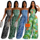 Women's sexy sleeveless open back printed wide leg jumpsuit