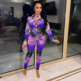 Long sleeve lace-up positioning printing two-piece set