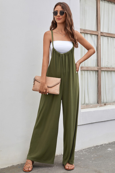 Strap high waist open back casual wide leg jumpsuit
