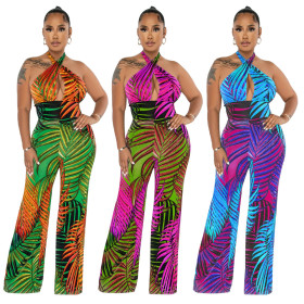 Sleeveless sexy strapless printed jumpsuit