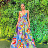 Dress Holiday Print Off Shoulder Large Strap Long Dress