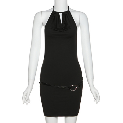 Fashion pile neck hanging neck open back sexy buttock dress