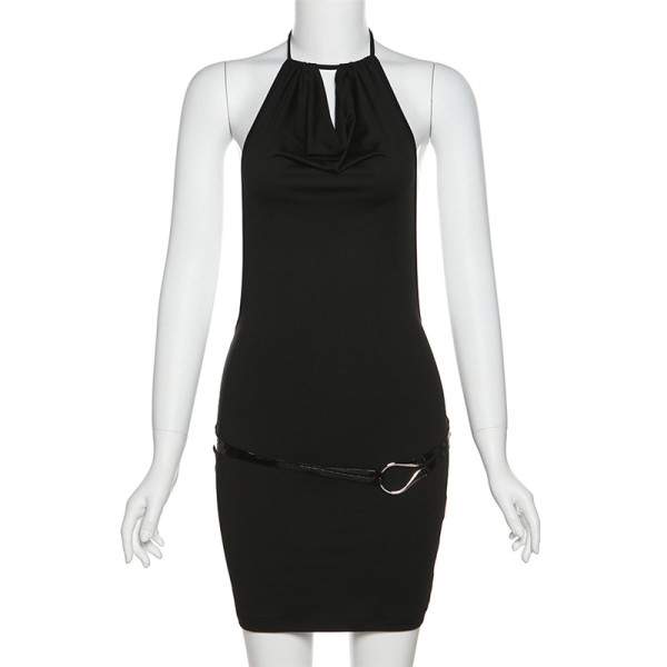 Fashion pile neck hanging neck open back sexy buttock dress