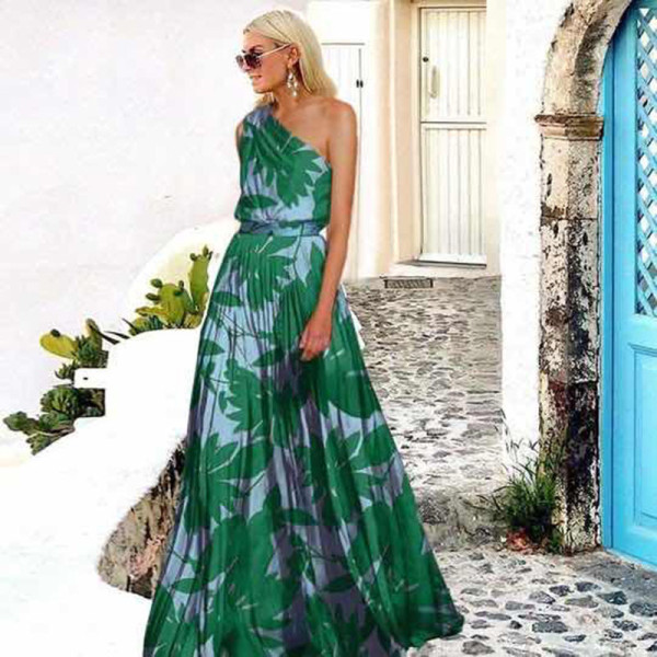 Off shoulder digital print dress