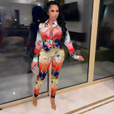 Long sleeve lace-up positioning printing two-piece set