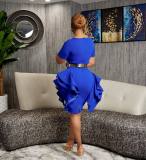 Women's short sleeve pleated irregular wave dress without belt