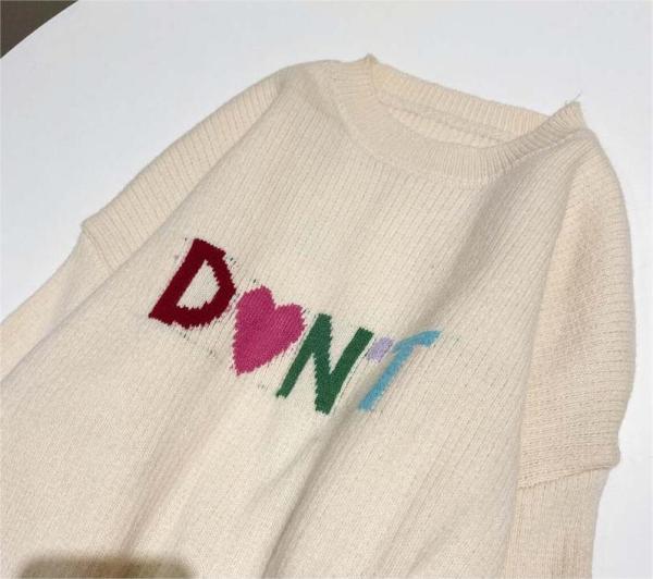 Colorful letter jacquard sweater slouchy loose versatile warm knit top