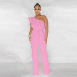 Wholesale of women's clothing Solid color ruffled jumpsuit with belt