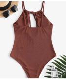 Sexy striped high-waisted conservative one-piece swimsuit