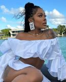 Women's four-side elastic navel pleated top+short skirt 2-piece suit