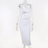 Three-dimensional flower design sexy show chest waist hollow hanging neck hot girl dress