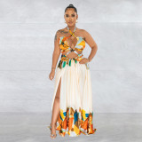Fashion women's color contrast lace-up sleeveless breast wrap dress