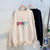 Colorful letter jacquard sweater slouchy loose versatile warm knit top