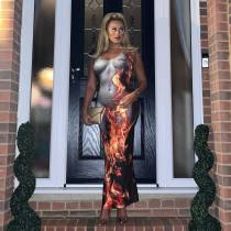 Sexy Slim Lace Flame Print Dress
