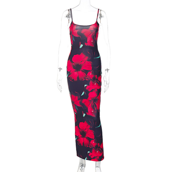 Fashion printing U-neck sling slim sexy women's dress