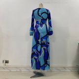 Blue Mid-raist Hepburn Style Commuter Dress Print Dress