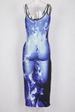 Sexy slim split print dress
