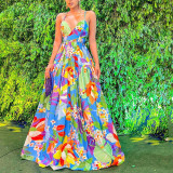 Dress Holiday Print Off Shoulder Large Strap Long Dress