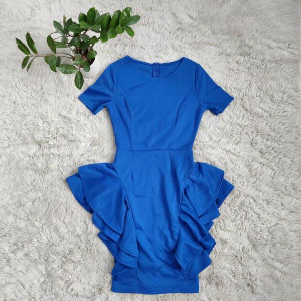Women's short sleeve pleated irregular wave dress without belt
