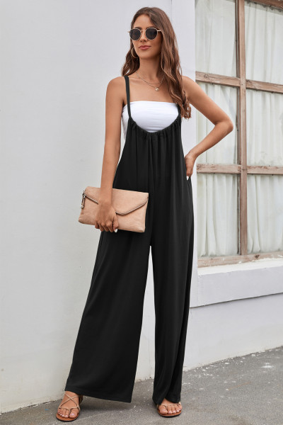 Strap high waist open back casual wide leg jumpsuit