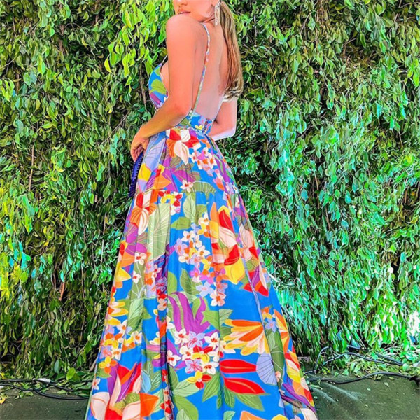 Dress Holiday Print Off Shoulder Large Strap Long Dress