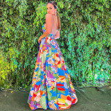 Dress Holiday Print Off Shoulder Large Strap Long Dress