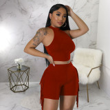 Fashion women's sleeveless round neck tassel plain casual two-piece set