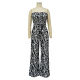 Women's sexy sleeveless open back printed wide leg jumpsuit
