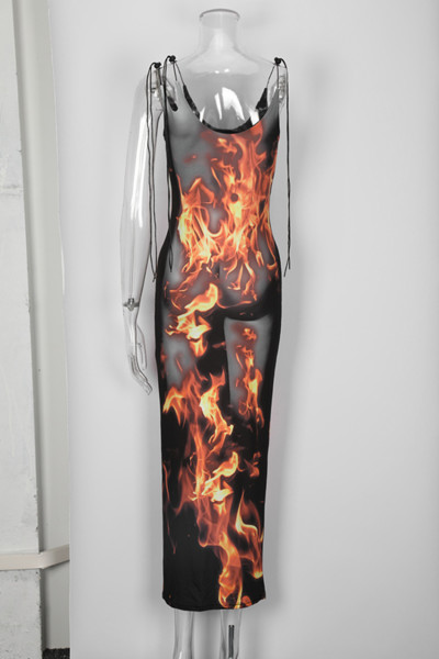 Sexy Slim Lace Flame Print Dress