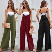 Strap high waist open back casual wide leg jumpsuit Strap high waist open back casual wide leg jumpsuit