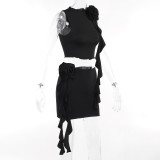 Temperament Slim Fashion Casual Women's Flower Top Wrapped Hip Short Skirt Spicy Girl Set