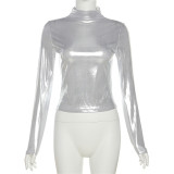 Top fashion bright color gilded long sleeve pullover slimming t-shirt