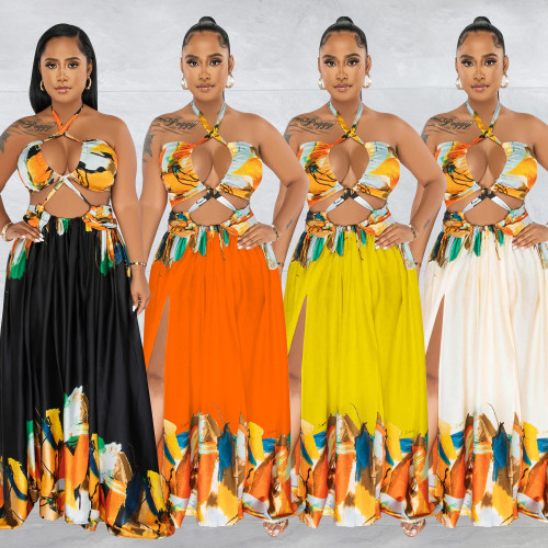 Fashion women's color contrast lace-up sleeveless breast wrap dress