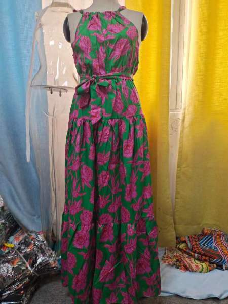 Women's neck hanging sexy backless printed fashion dress